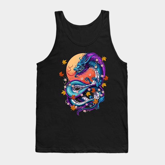 Vaporwave Japanese Dragon Tank Top by underheaven